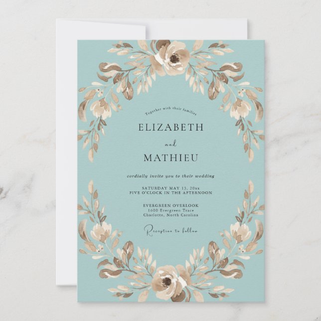 Convite Coroa de Casamento Água Taupe (Frente)