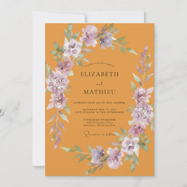Convite Coroa de Casamento Âmbar Lavanda (Frente)