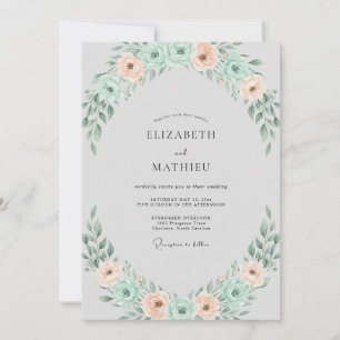 Convite Coroa de Casamento Apricot Seafoam