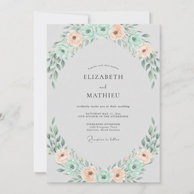 Convite Coroa de Casamento Apricot Seafoam (Frente)