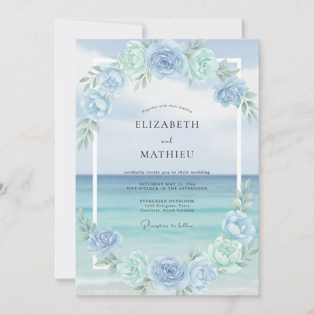 Convite Coroa de Casamento Aqua Seafoam (Frente)