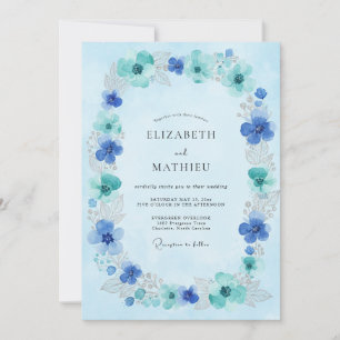Convite Coroa de Casamento Azure Aqua