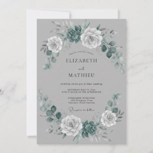 Convite Coroa de Casamento Botânica Cinza