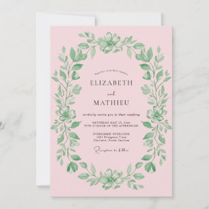 Convite Coroa de Casamento com Folhagem Rosa