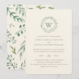 Convite Coroa de casamento com greenery em aquarela elegan
