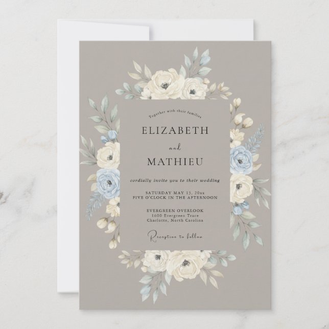 Convite Coroa de Casamento Cornflower Taupe (Frente)