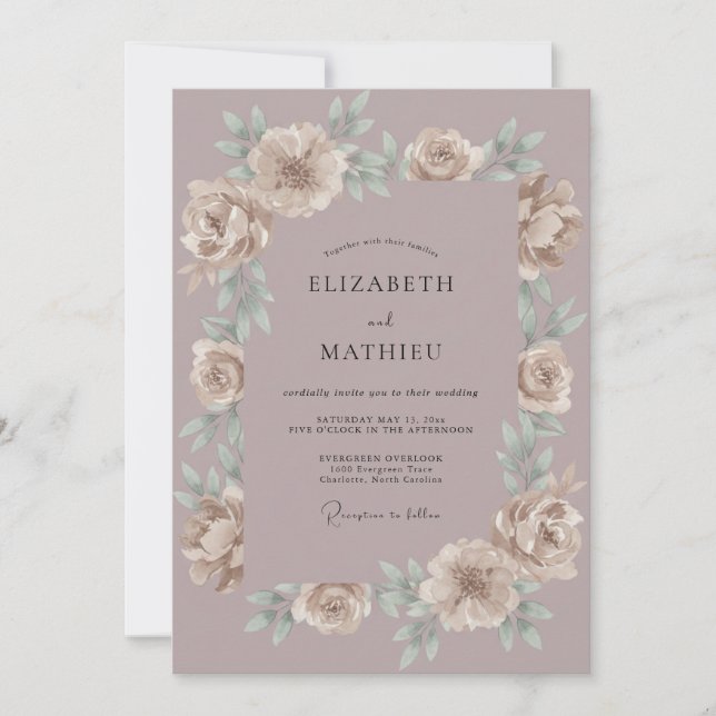 Convite Coroa de Casamento Creme Malva (Frente)