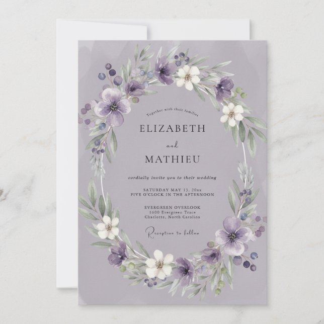 Convite Coroa de Casamento de Ámbar Muted (Frente)