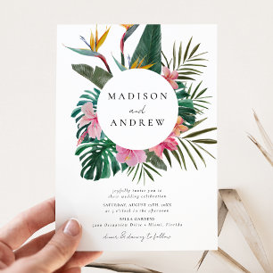Convite Coroa de Casamento de Ave do Paraíso em Aquarela