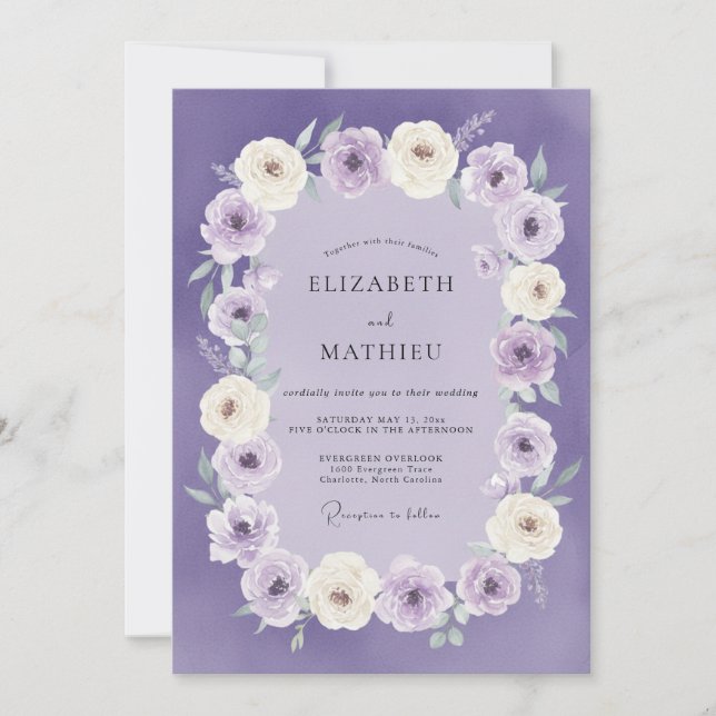 Convite Coroa de Casamento de Flores de Lilás (Frente)