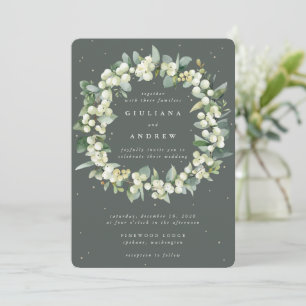 Convite Coroa de casamento de Gray Green Snowberry + Eucal