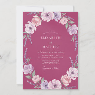 Convite Coroa de Casamento de Ranunculus Magenta