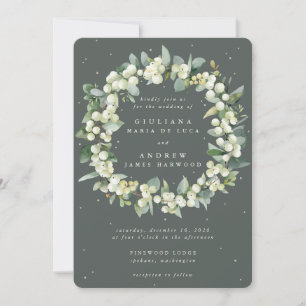Convite Coroa de casamento de Snowberry verde cinza + Euca