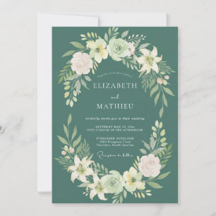 Convite Coroa de Casamento em Azul Teal Profundo