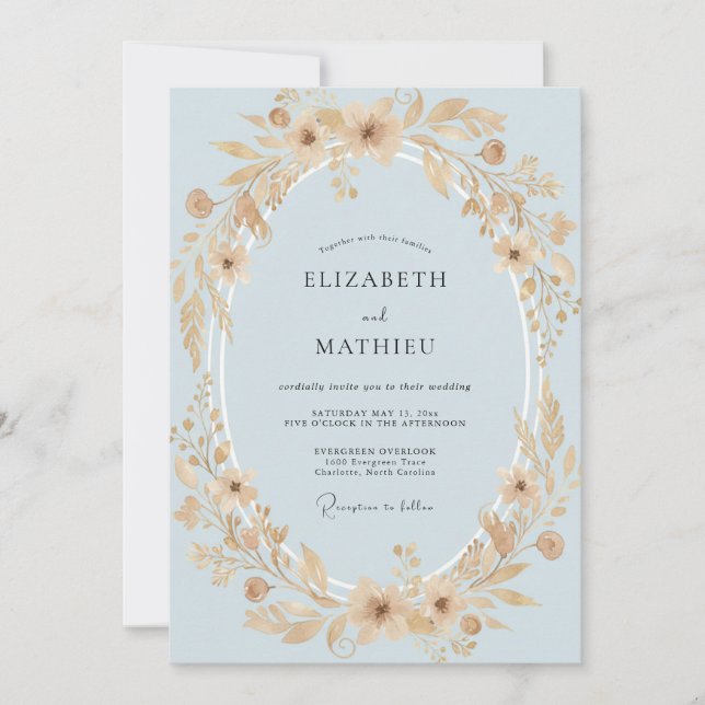 Convite Coroa de Casamento em Dourado Champanhe (Frente)