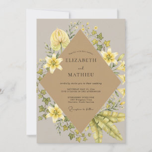 Convite Coroa de Casamento em Dourado Champanhe Bege