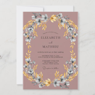 Convite Coroa de Casamento em Dourado Rosa Empoeirado