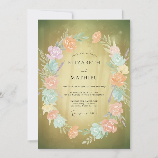 Convite Coroa de Casamento em Musgo Dourado (Frente)
