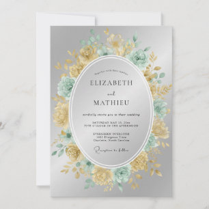 Convite Coroa de Casamento em Teal e Champanhe