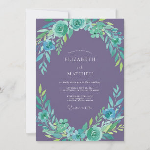 Convite Coroa de Casamento em Tons Suaves de Mauve e Teal