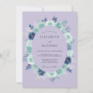 Convite Coroa de Casamento Floral Lavanda Azul