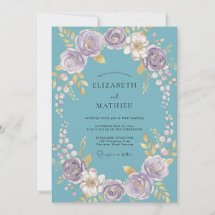 Convite Coroa de Casamento Floral Turquesa
