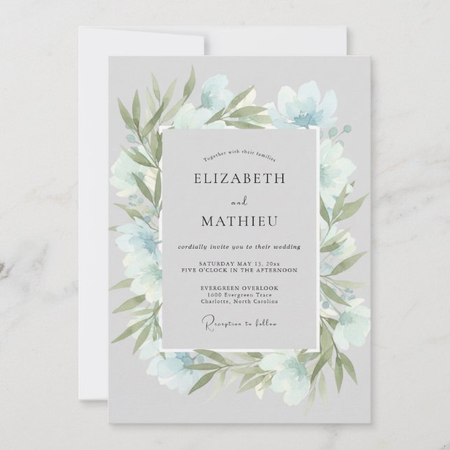 Convite Coroa de Casamento Gelo Azul (Frente)