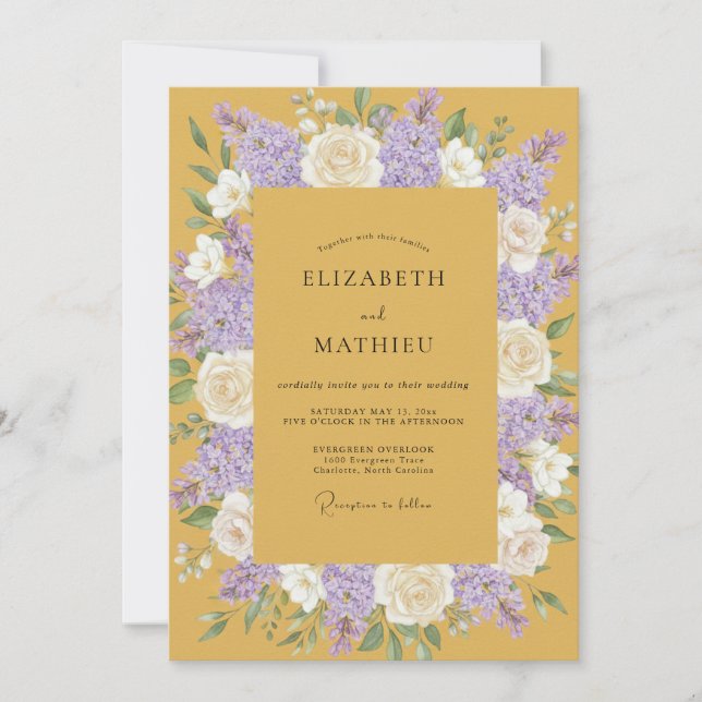 Convite Coroa de Casamento Lavanda Mostarda (Frente)