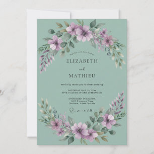 Convite Coroa de Casamento Lavanda Seafoam