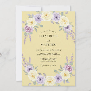 Convite Coroa de Casamento Lilás Amarelo Manteiga