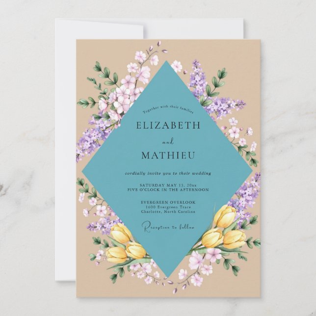 Convite Coroa de Casamento Lilás Aqua Soft (Frente)