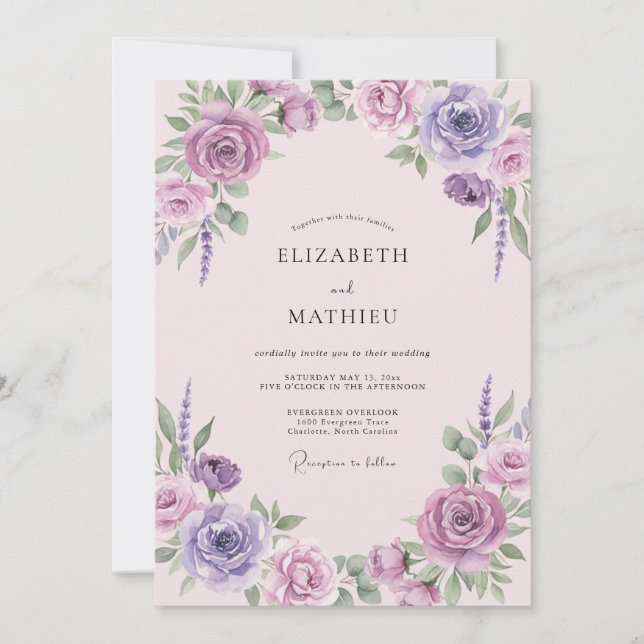 Convite Coroa de Casamento Lilás Lavanda (Frente)
