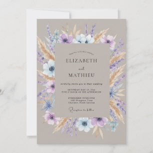 Convite Coroa de Casamento Lilás Suave Taupe