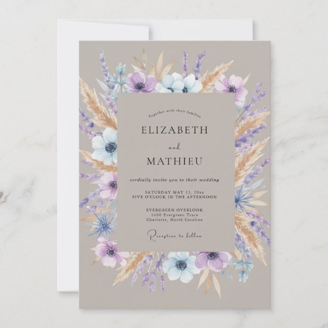 Convite Coroa de Casamento Lilás Suave Taupe (Frente)