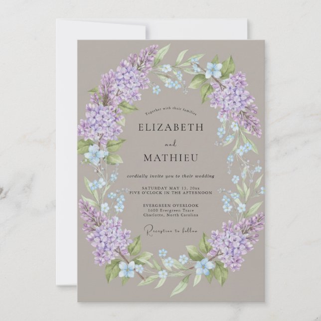 Convite Coroa de Casamento Lilás Toupeira (Frente)