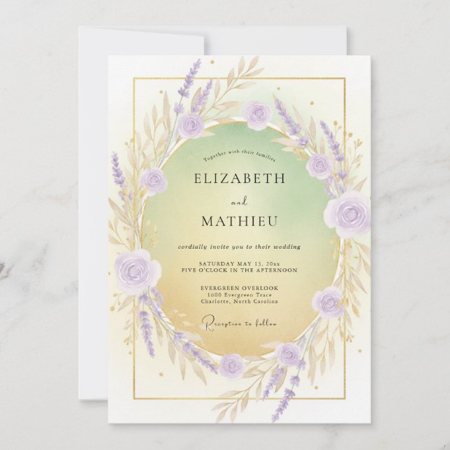 Convite Coroa de Casamento Lilás Violeta (Frente)