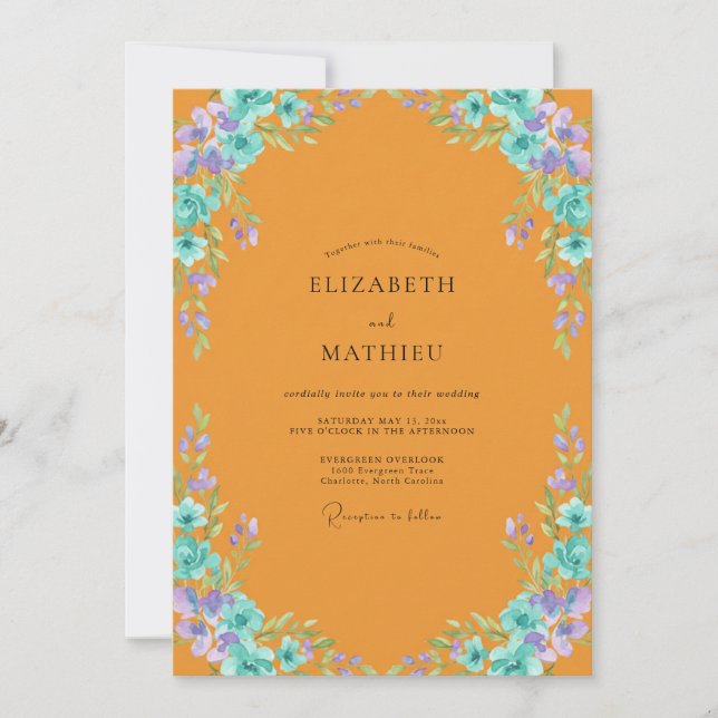 Convite Coroa de Casamento Marigold Aqua (Frente)