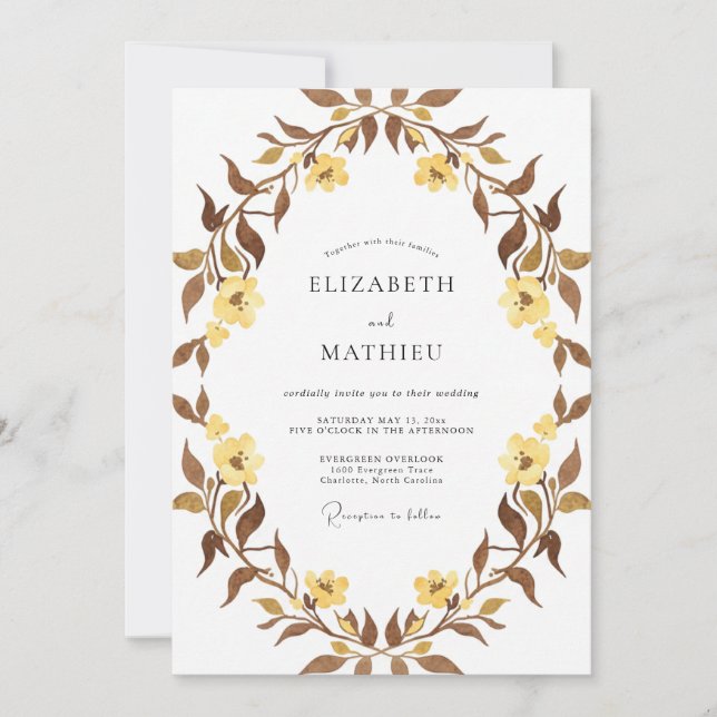 Convite Coroa de Casamento Marrom Mostarda (Frente)