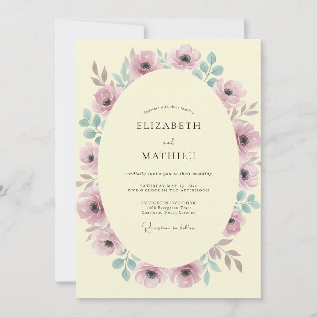 Convite Coroa de Casamento Mauve Seafoam (Frente)