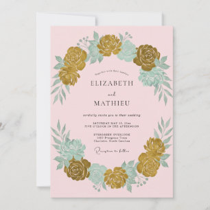 Convite Coroa de casamento Ochre Seafoam Wedding