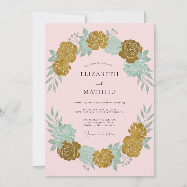 Convite Coroa de casamento Ochre Seafoam Wedding (Frente)