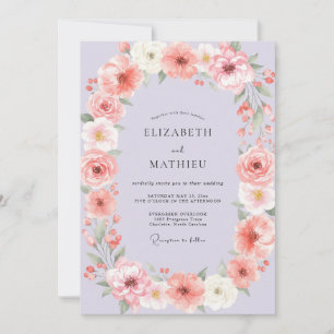 Convite Coroa de Casamento Oval Floral Rosa