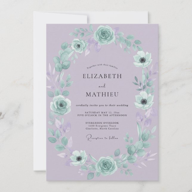 Convite Coroa de Casamento Periwinkle Aqua (Frente)