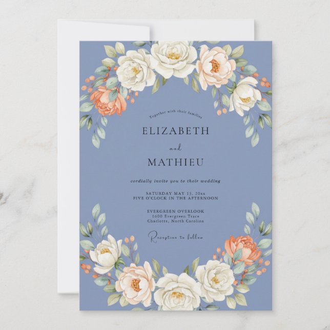 Convite Coroa de Casamento Ranunculus Centáurea (Frente)