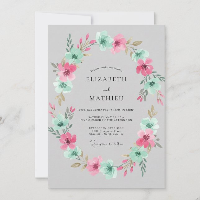 Convite Coroa de Casamento Rosa Água (Frente)