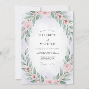 Convite Coroa de Casamento Rosa Bege Sage