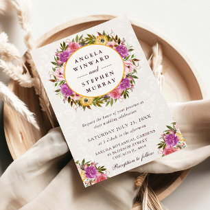 Convite Coroa de Casamento Rosa e Amarelo em Aquarela
