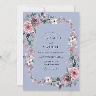 Convite Coroa de Casamento Rosa Poeira Azul-marinho
