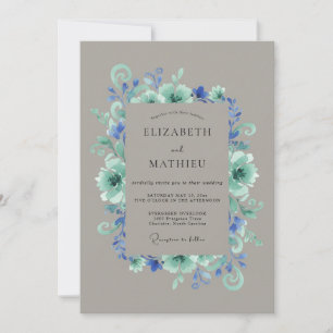 Convite Coroa de Casamento Seafoam Cornflower