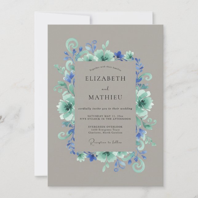 Convite Coroa de Casamento Seafoam Cornflower (Frente)